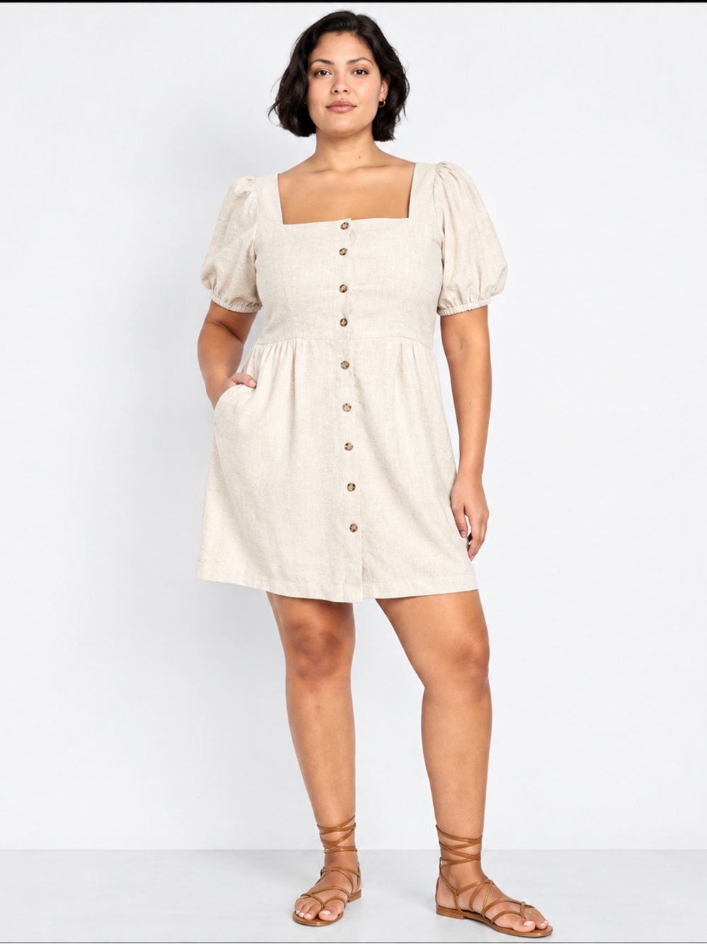 Old Navy Women’s Plus XXL Cream Beige Puff Sleeve Button Front Mini Dress in EUC